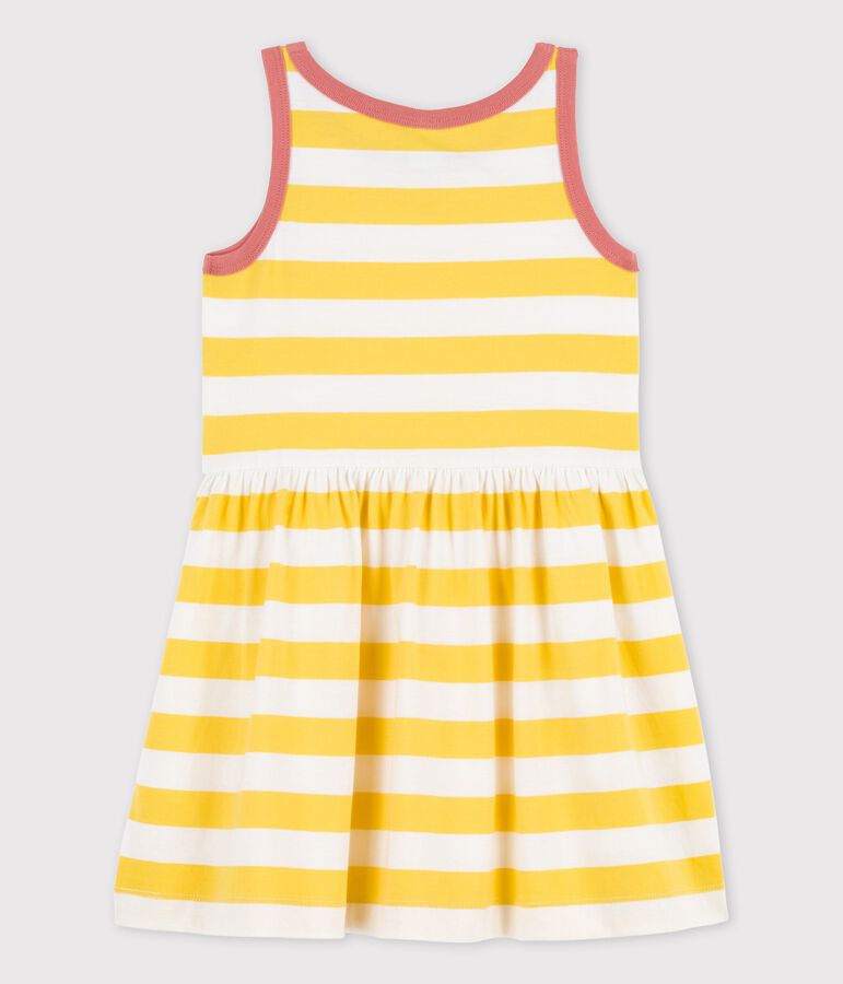 Vestido sin mangas de algod&oacute;n a rayas para ni&ntilde;a amarillo ORGE/blanco MARSHMALLOW