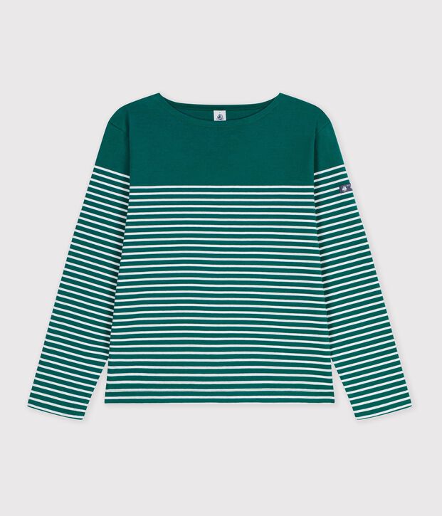 Camiseta marinera de algod&oacute;n para mujer verde/blanco