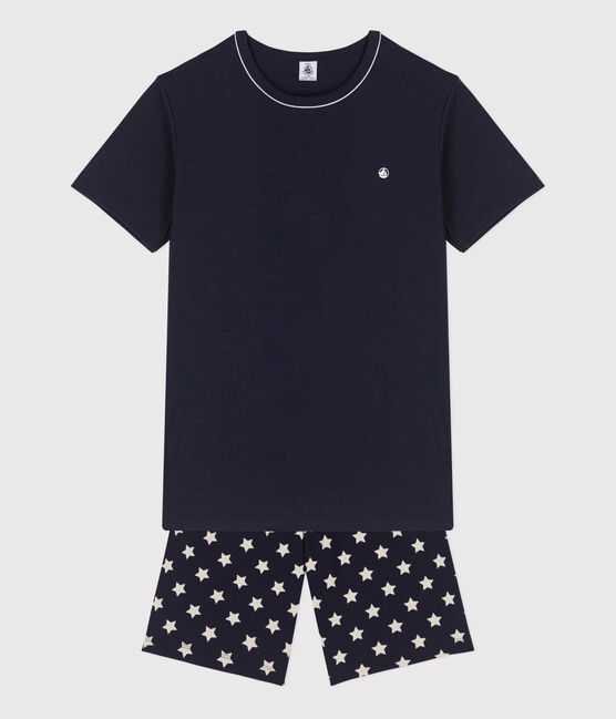 Pijama corto de algodón con estrellas para niño azul SMOKING/blanco MARSHMALLOW