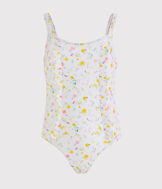 Traje de baño de 1 pieza ecorresponsable para niña blanco MARSHMALLOW/blanco MULTICO