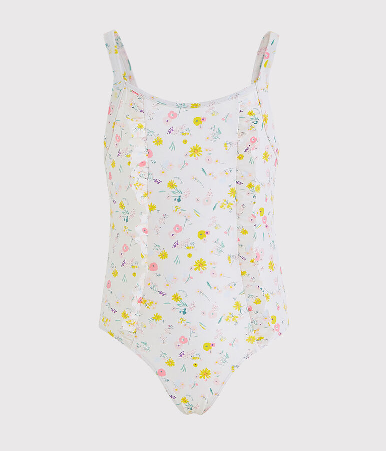 Traje de ba&ntilde;o de 1 pieza ecorresponsable para ni&ntilde;a blanco MARSHMALLOW/blanco MULTICO