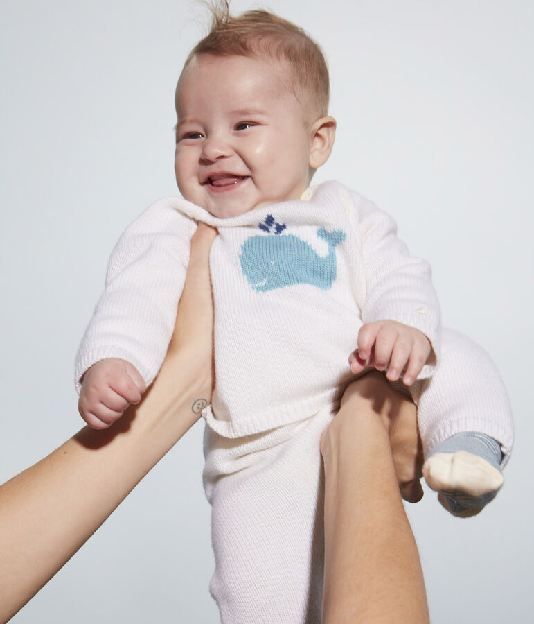 Conjunto de punto tricotado de lana y algod&oacute;n para beb&eacute; blanco