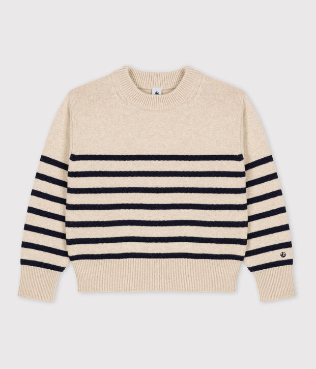 Jersey marinero de lana para mujer crudo/azul