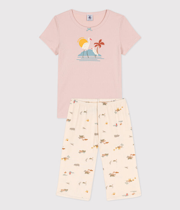 Pijama corto de algod&oacute;n con animales para ni&ntilde;a rosa/multicolor