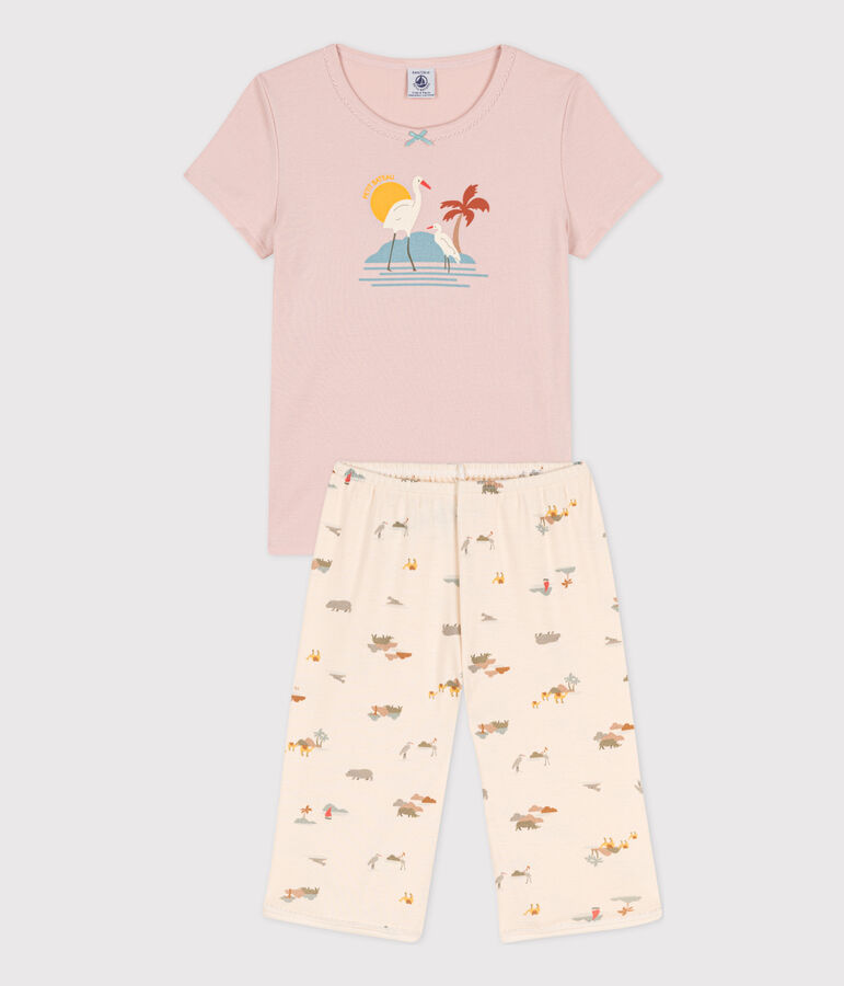 Pijama corto de algod&oacute;n con animales para ni&ntilde;a rosa/multicolor