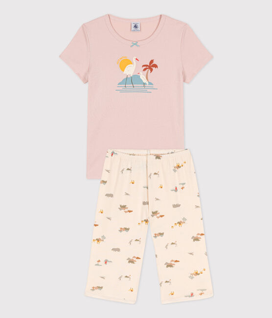 Pijama corto de algodón con animales para niña rosa SALINE/blanco MULTICO