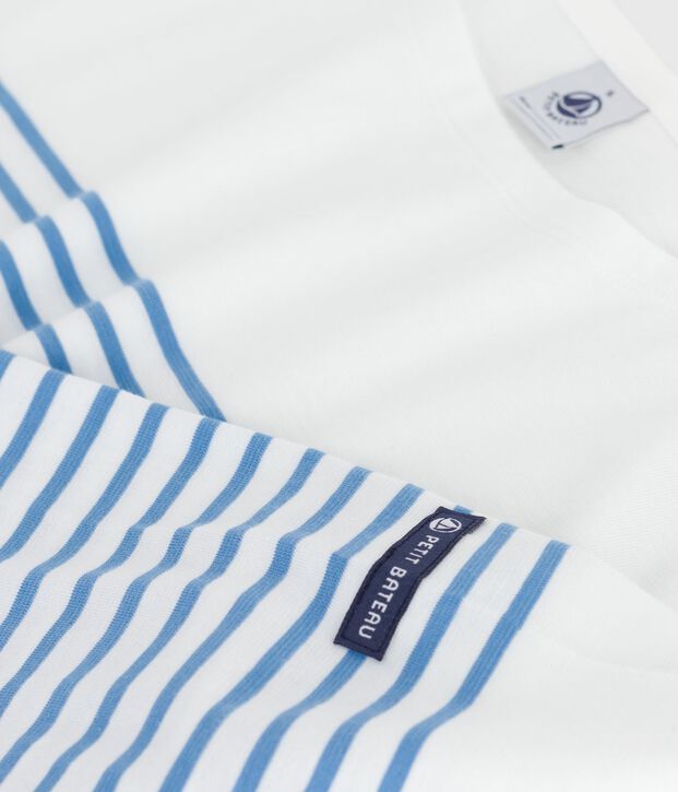 Camiseta marinera de algod&oacute;n de manga larga para mujer blanco/azul