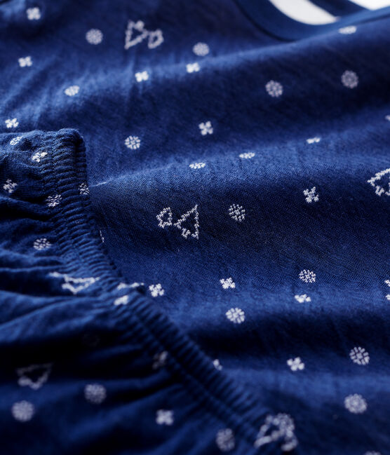 Pijama de Jacquard con copos de niña/niño de lana y algodón azul MEDIEVAL/blanco MARSHMALLOW