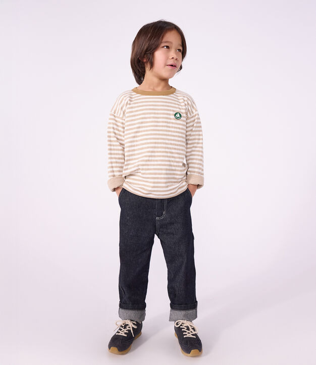 Camiseta infantil de manga larga a rayas beige/crudo/beige