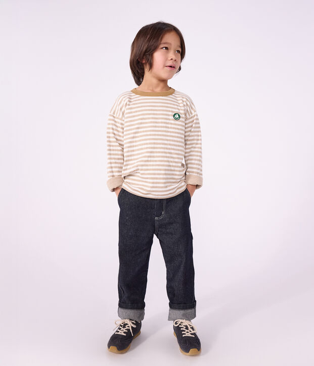 Camiseta infantil de manga larga a rayas beige/crudo/beige