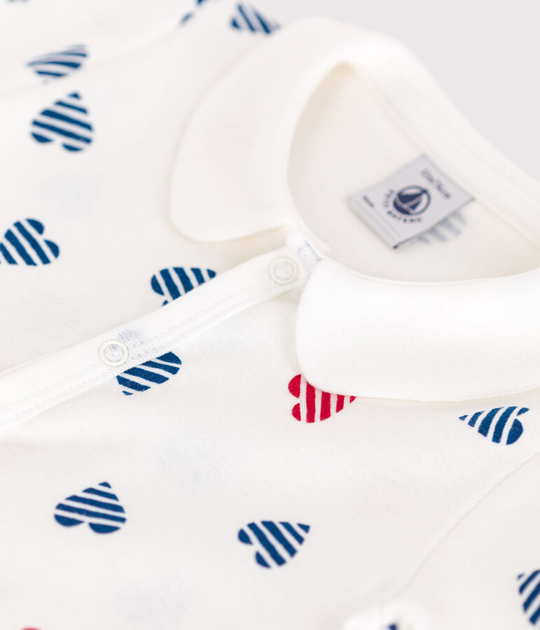 Mono corto de algod&oacute;n con cuello con corazones a rayas para beb&eacute; blanco/multicolor