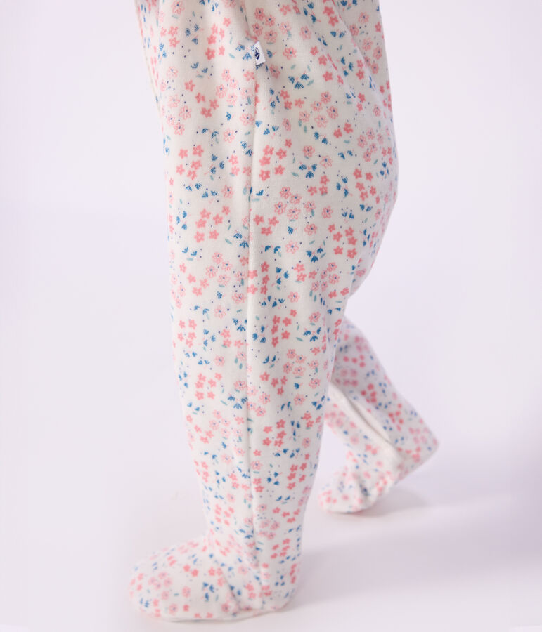 Pijama de terciopelo con estampado de flores para beb&eacute; blanco/multicolor