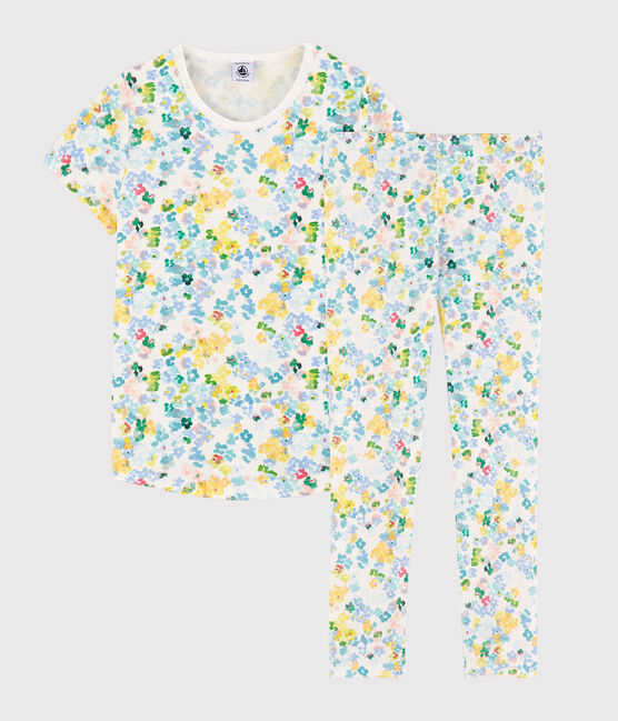 Pijama de flores de acuarela de niña de algodón blanco MARSHMALLOW/blanco MULTICO