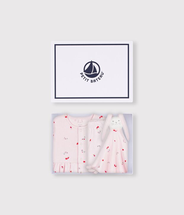 Conjunto de regalo con vestido y doudou de algod&oacute;n con estampado de flores para beb&eacute; rosa/multicolor