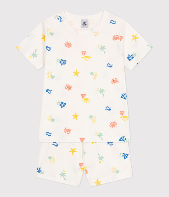 Pijama infantil corto de algodón con estampado blanco MARSHMALLOW/blanco MULTICO