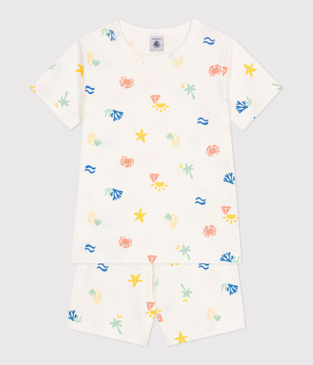 Pijama infantil corto de algod&oacute;n con estampado blanco/multicolor