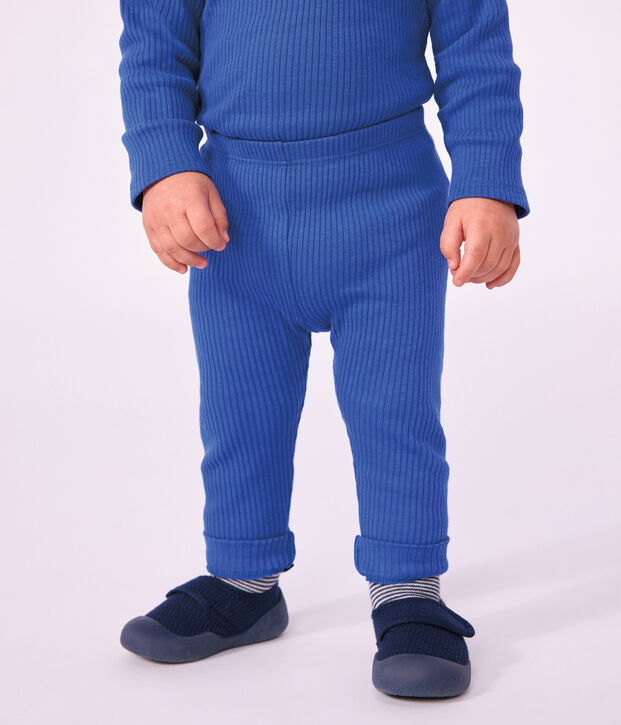 Leggings lisos de algod&oacute;n para beb&eacute; azul