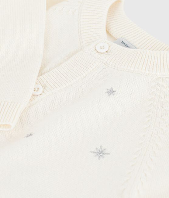 Cárdigan de punto tricotado de lana y algodón con bordado de estrellas para bebé blanco MARSHMALLOW/gris ARGENT