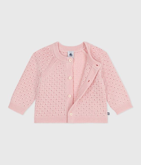 Cárdigan liso de punto tricotado de lana y algodón para bebé rosa JOLI