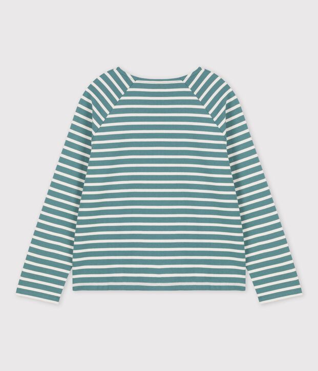 Jersey abotonado de algod&oacute;n de mujer verde/crudo