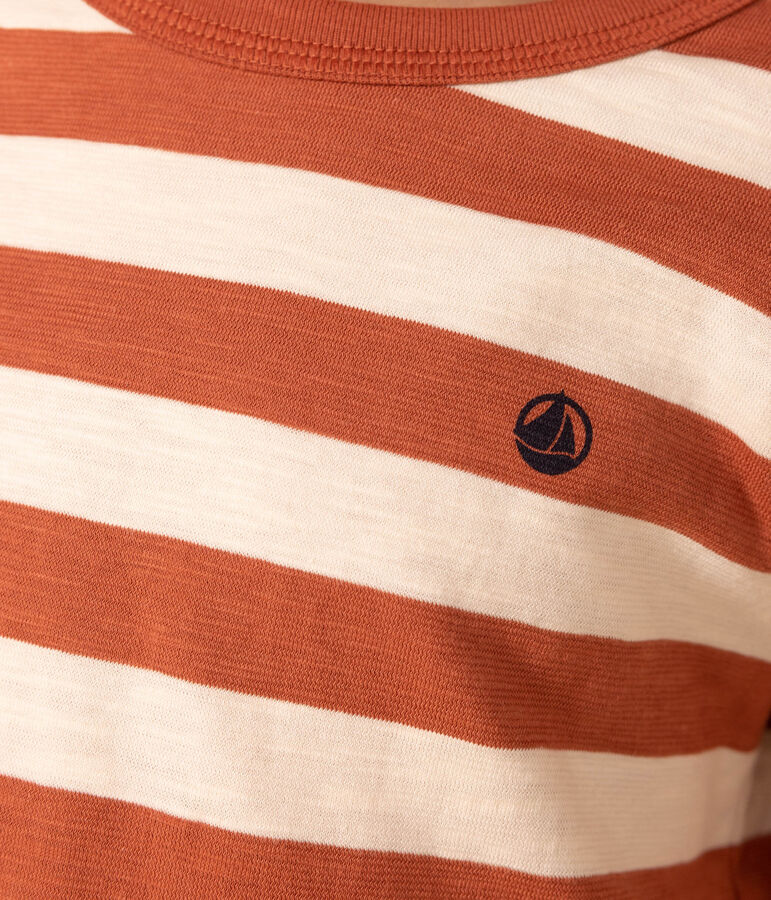 Camiseta de algod&oacute;n de manga larga de ni&ntilde;o marron/crudo