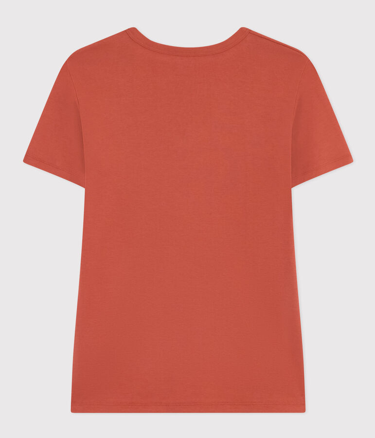 Camiseta La Ic&oacute;nica lisa de algod&oacute;n con cuello de pico para mujer marron FAMEUX