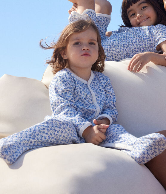 Pijama de algodón con estampado de flores para bebé azul MARSHMALLOW/ INCOGNITO