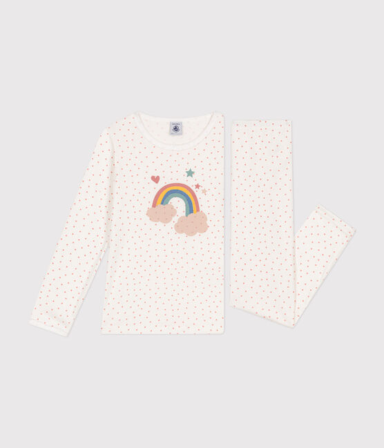 Pijama infantil de algodón con estampado de corazoncitos blanco MARSHMALLOW/ PAPAYE