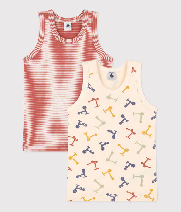 Juego de 2 camisetas infantiles de algod&oacute;n sin mangas con motivo de patinete multicolor