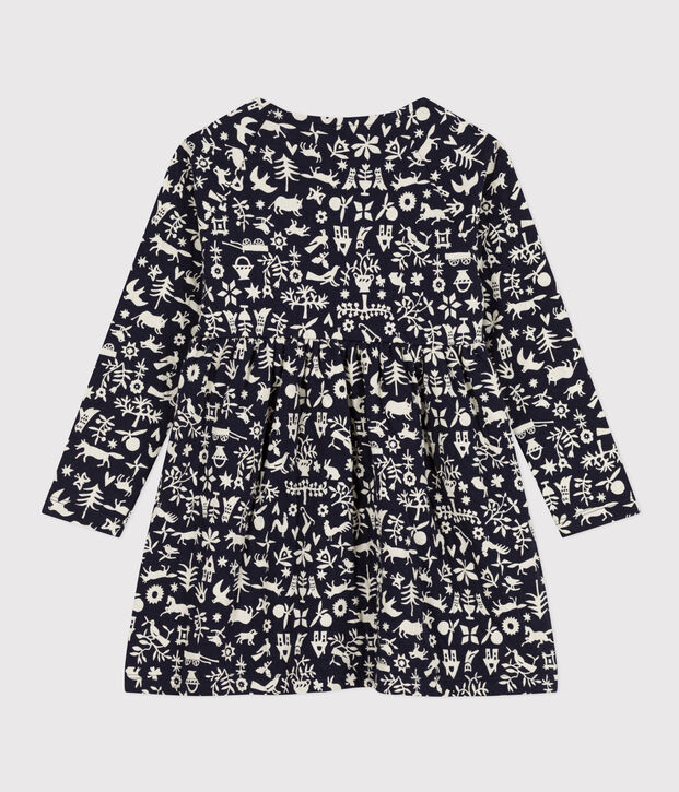 Vestido con estampado de manga larga de t&uacute;bico de ni&ntilde;a azul/crudo