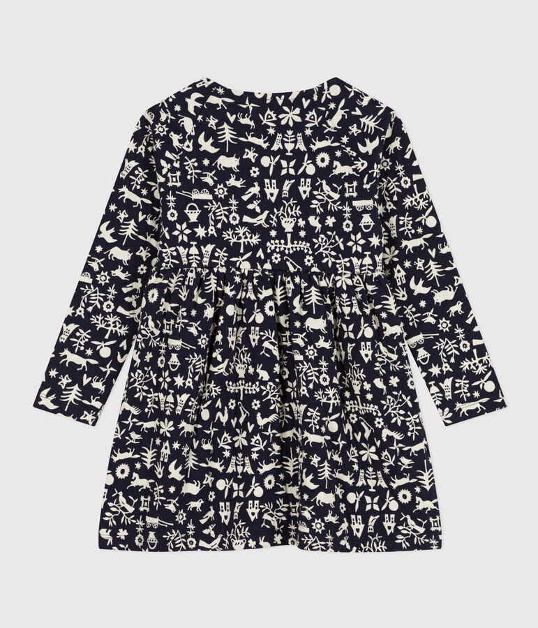 Vestido con estampado de manga larga de t&uacute;bico de ni&ntilde;a azul/crudo