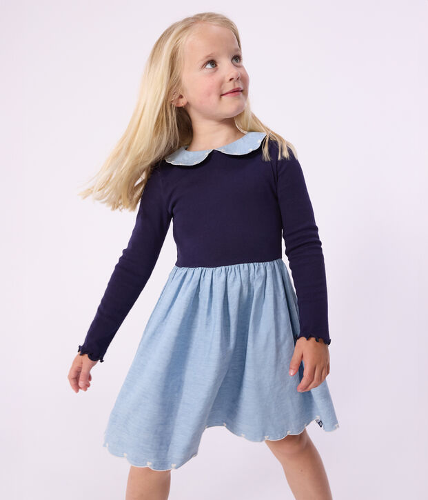 Vestido infantil de manga larga de dos materiales con algod&oacute;n SOIR