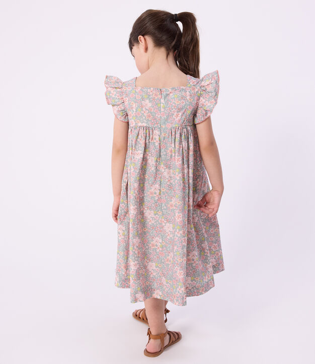 Vestido infantil sin mangas de algod&oacute;n con estampado de flores azul/multicolor