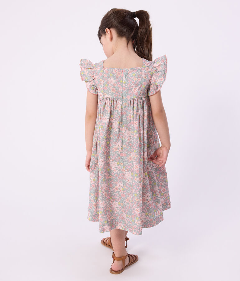 Vestido infantil sin mangas de algod&oacute;n con estampado de flores azul/multicolor