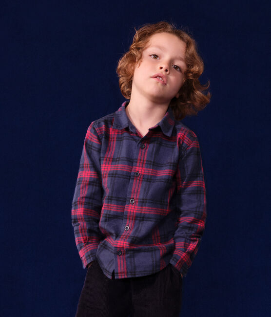Camisa a cuadros de franela de algodón para niño azul SMOKING/blanco MULTICO
