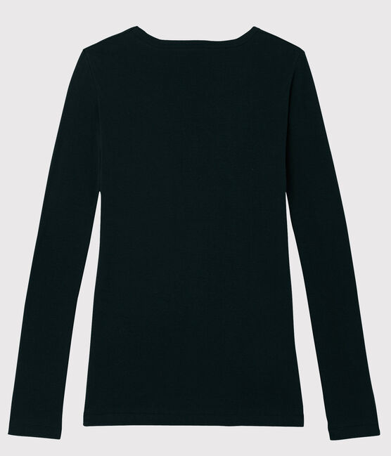 Camiseta de cuello de pico emblemática de algodón de mujer negro NOIR