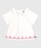 Blusa de popelina de algodón de manga corta con bordado de corazones para bebé blanco ECUME