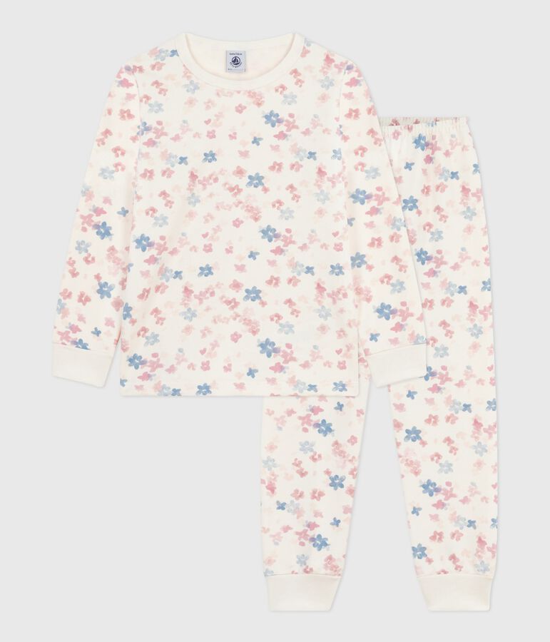 Pijama infantil de felpa con estampado de flores crudo/multicolor