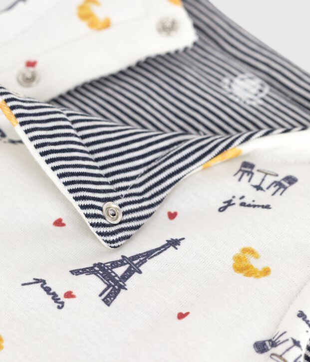 Chaleco reversible de algod&oacute;n estampado para beb&eacute; blanco/azul