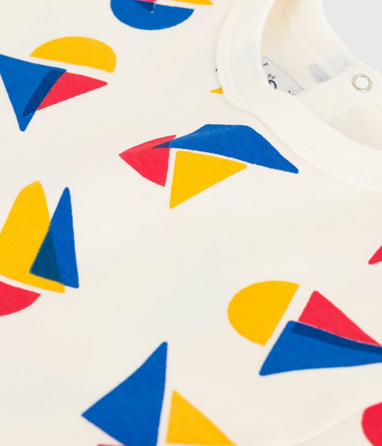 Camiseta de algod&oacute;n de manga corta con estampado de barcos para beb&eacute; crudo/multicolor