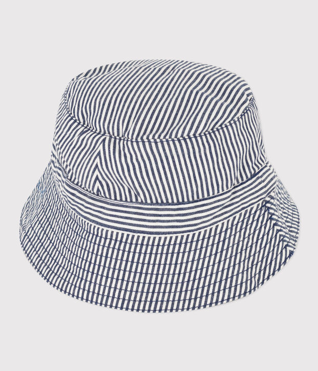 Gorro de sarga a rayas para ni&ntilde;o azul/blanco