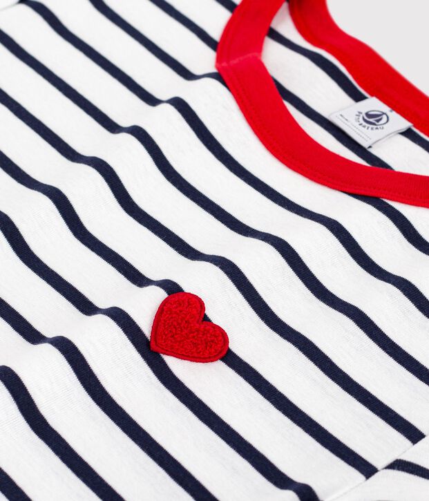 Camiseta de algod&oacute;n de manga corta para mujer blanco/azul