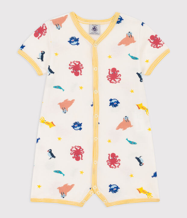 Mono corto de algod&oacute;n con animales marinos para beb&eacute; blanco/multicolor