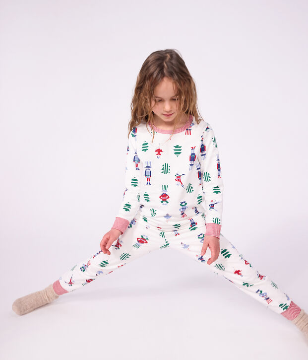 Pijama infantil de mulet&oacute;n con estampado de Navidad blanco/multicolor