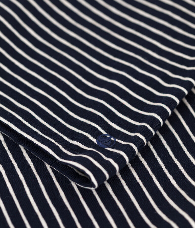 Camiseta Recta de manga larga de punto flameado con cuello de bailarina para mujer azul/beige