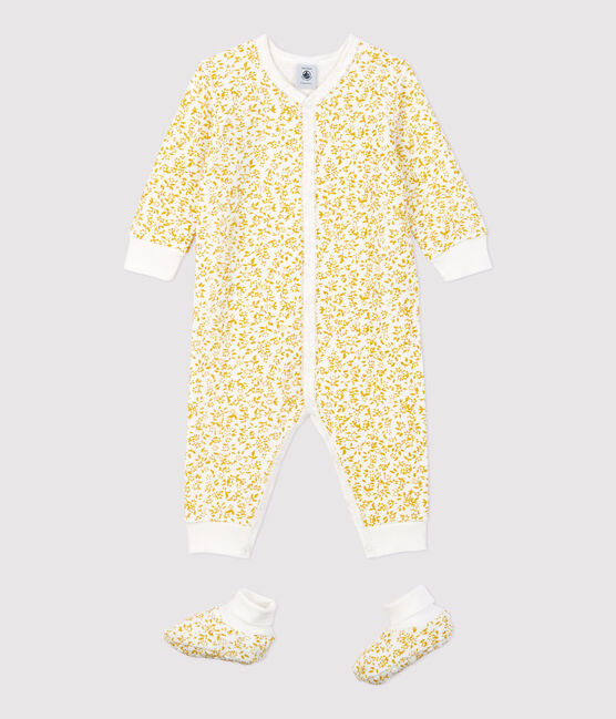 Conjunto de noche con flores de bebé de rizo muy suave OCRE/ ECUME2