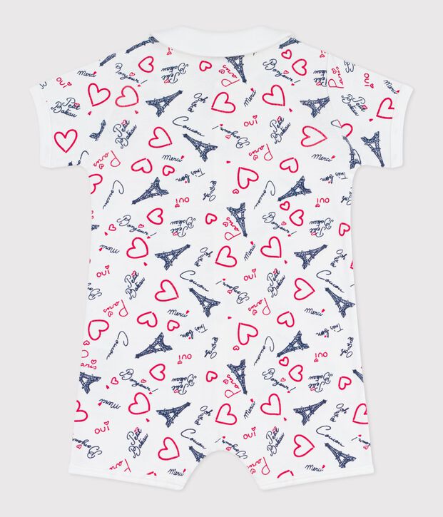 Mono corto de algod&oacute;n con cuello y estampado de Par&iacute;s para beb&eacute; blanco/multicolor