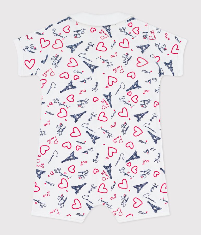 Mono corto de algod&oacute;n con cuello y estampado de Par&iacute;s para beb&eacute; blanco/multicolor