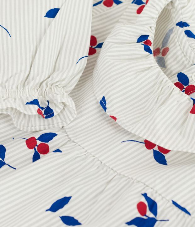 Blusa de manga larga de popelina de algod&oacute;n con estampado de frutos para beb&eacute; azul/multicolor
