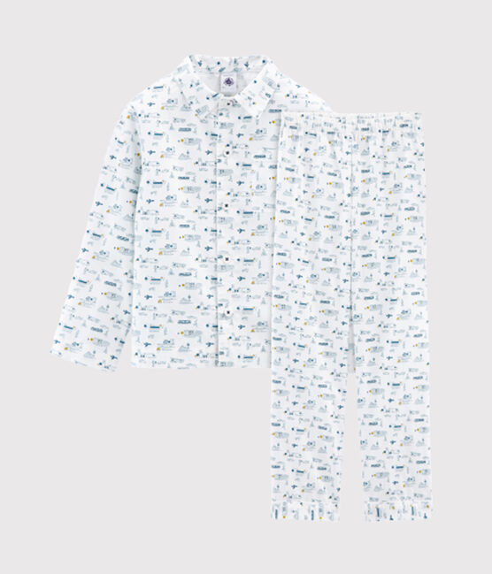 Pijama de tela para niño blanco MARSHMALLOW/azul SHADOW